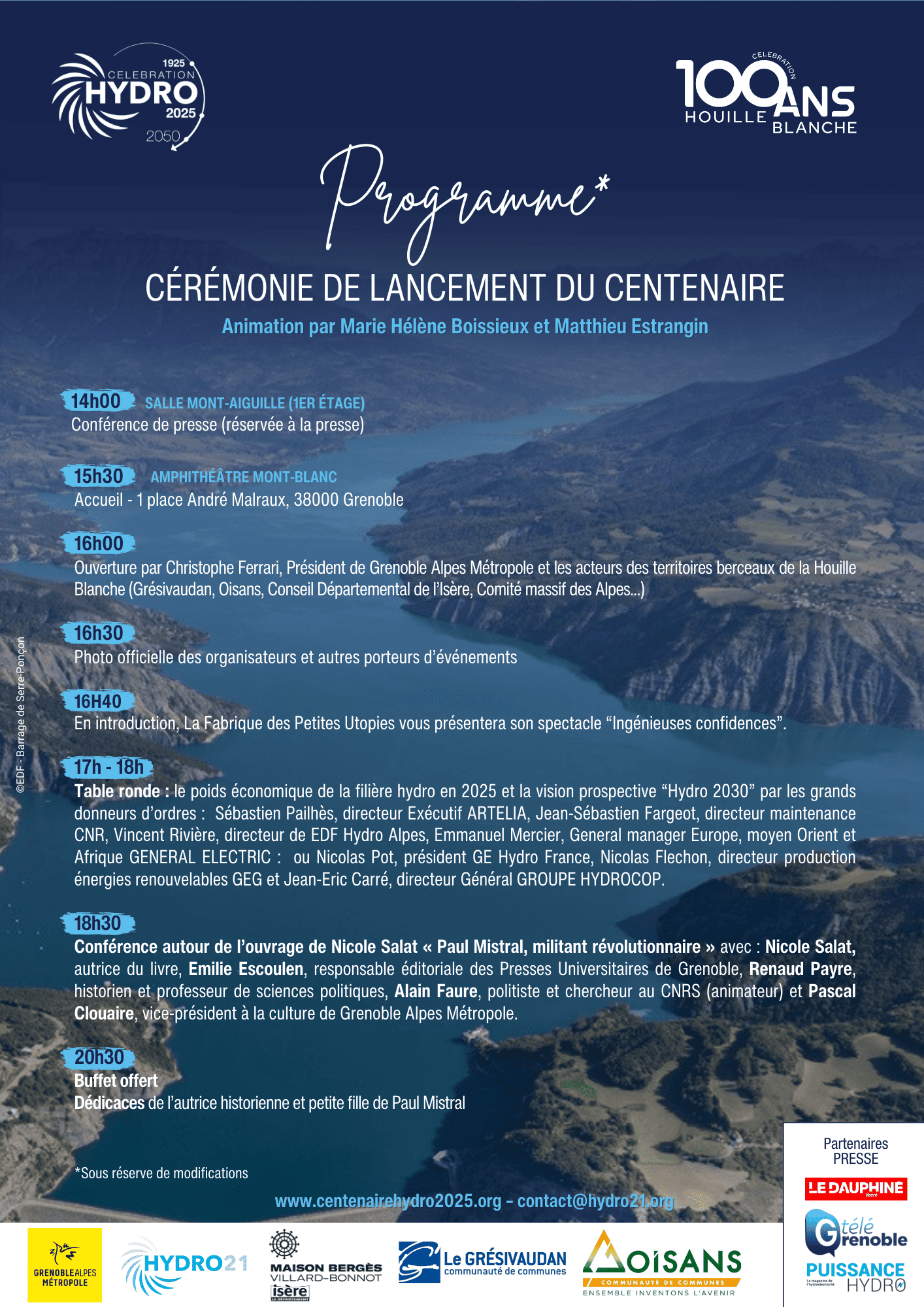 Programme Lancement Centenaire hydro 2025